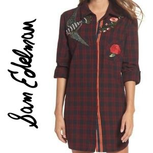 Sam Edelman Patch & Plaid Sleep Shirt Red & Black NWT